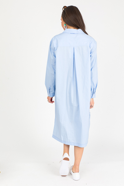 Tab Shirt Dress Midi, Lt. Blue