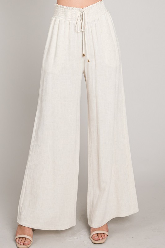 Smock Waist Linen Pants, Natural - New Arrivals - The Blue Door Boutique