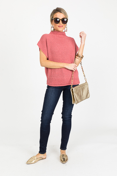 Drop Shoulder Mock Sweater, Marsala