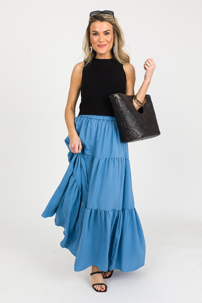 Tiered Maxi Skirt, Blue