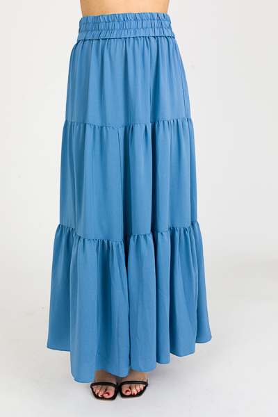 Tiered Maxi Skirt, Blue