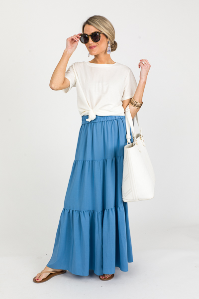 Tiered Maxi Skirt, Blue - SALE - The Blue Door Boutique