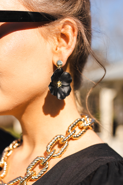 Flower Dangle Earrings, Black