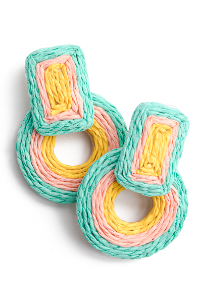Woven Rectangle & Circle Earring, Pastel Multi
