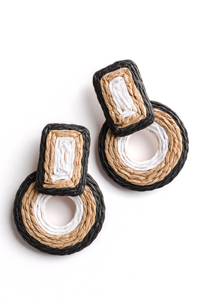 Woven Rectangle & Circle Earring, Black