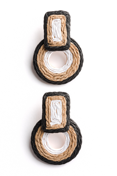 Woven Rectangle & Circle Earring, Black
