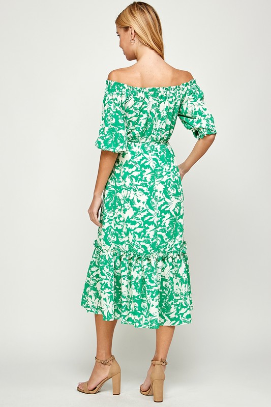 Green Floral Button Midi