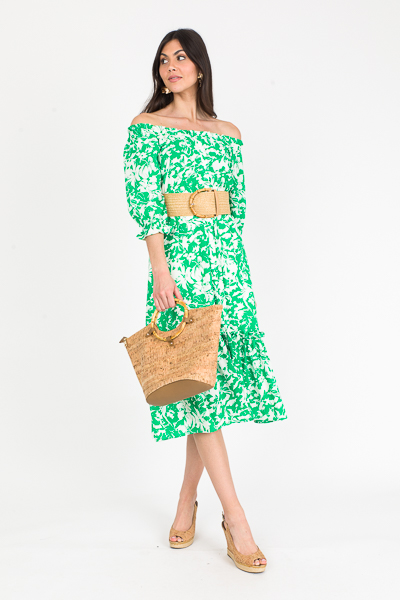 Green Floral Button Midi