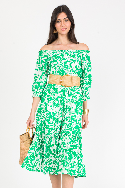 Green Floral Button Midi