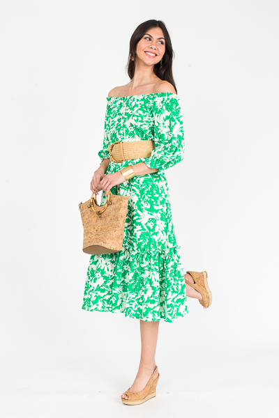 Green Floral Button Midi