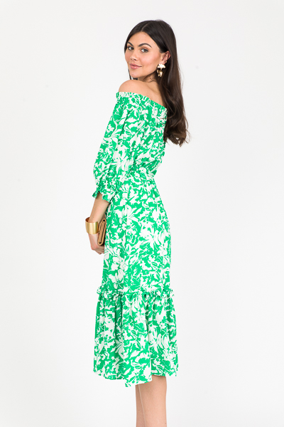 Green Floral Button Midi