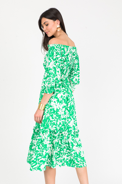 Green Floral Button Midi