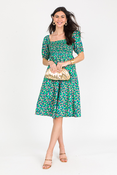 Printed Smock Midi, Green