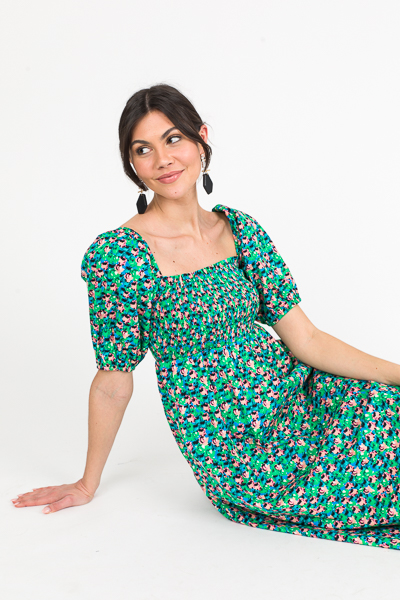 Printed Smock Midi, Green