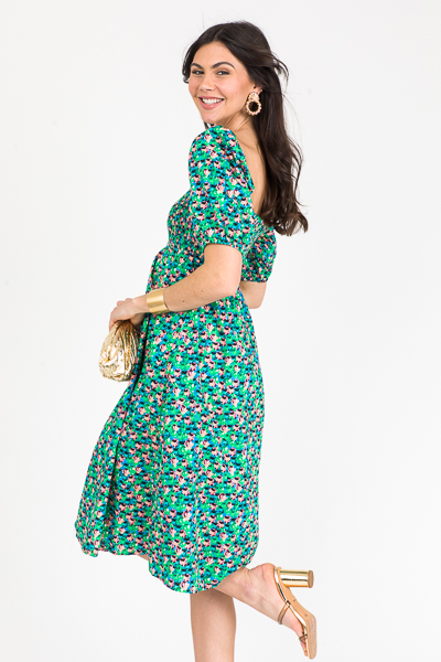 Printed Smock Midi, Green