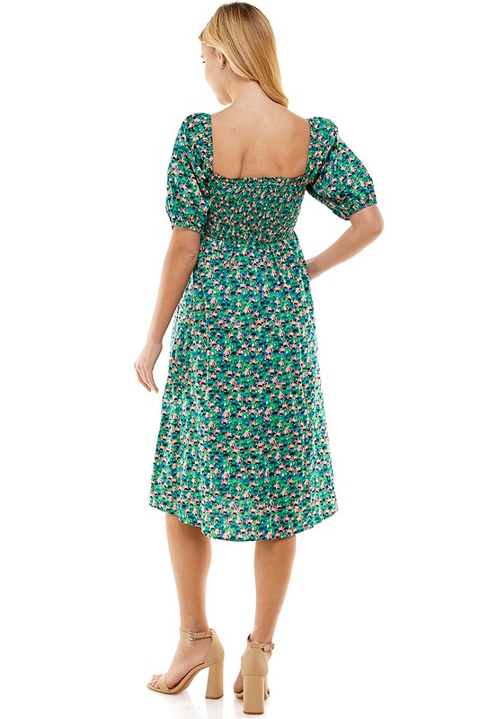 Printed Smock Midi, Green