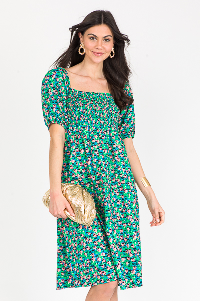 Printed Smock Midi, Green