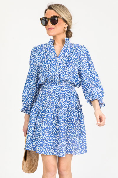 Floral Noir Pleated Pintuck Button Down Dress