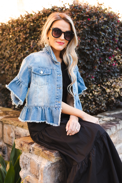 Ruffle Denim Short Sleeve Jacket