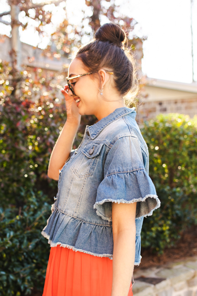 Ruffle Denim Short Sleeve Jacket