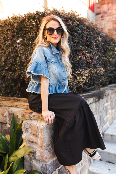 Ruffle Denim Short Sleeve Jacket