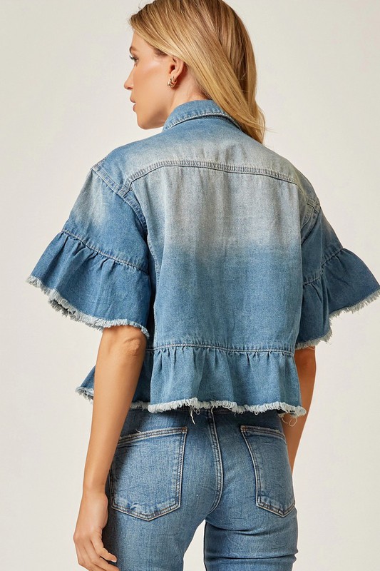 Ruffle Denim Short Sleeve Jacket