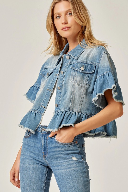 Ruffle Denim Short Sleeve Jacket