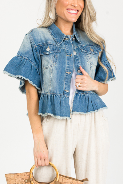 Ruffle Denim Short Sleeve Jacket