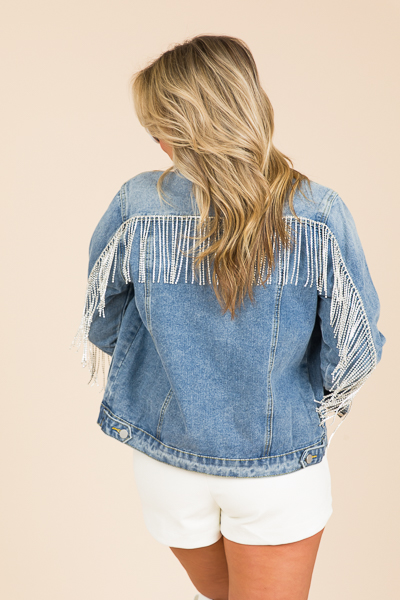 Rhinestone Fringe Denim Jacket