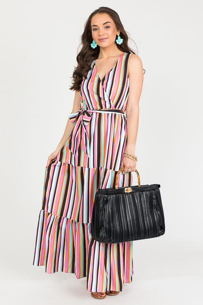 Tie Belt Stripe Maxi, Fuchsia