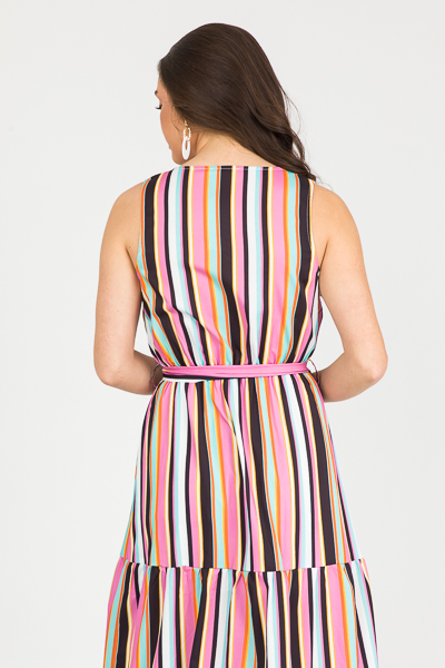 Tie Belt Stripe Maxi, Fuchsia