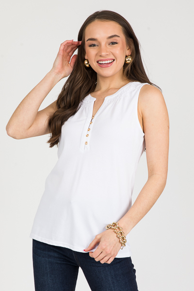 Ruth Smock Neck Top, White