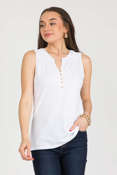 Ruth Smock Neck Top, White