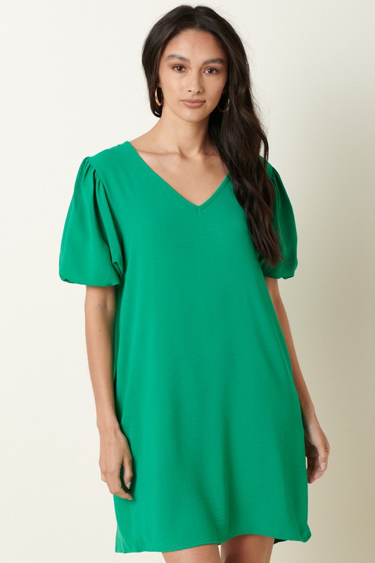 Puff Sleeve Shift, Kelly Green