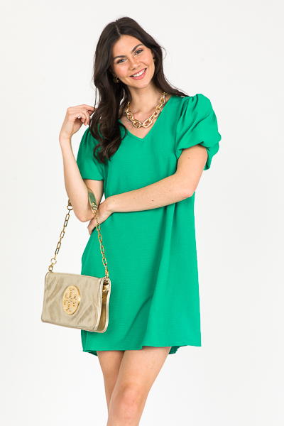 Puff Sleeve Shift, Kelly Green