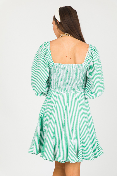 Green Stripe Godet Dress