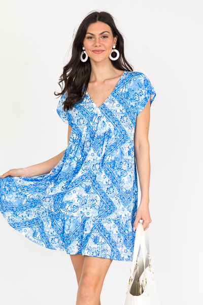 Blue Paisley V Dress