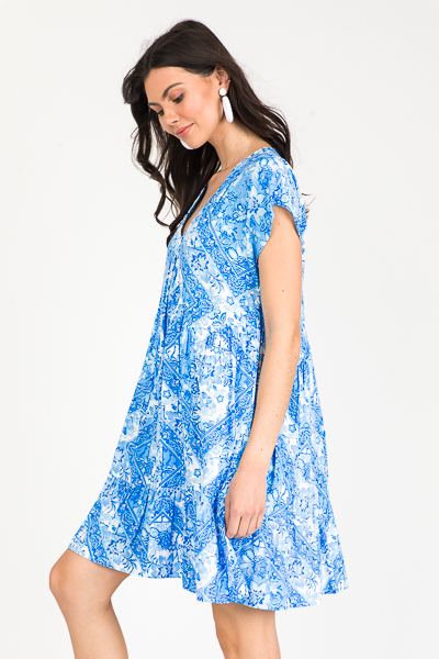 Blue Paisley V Dress