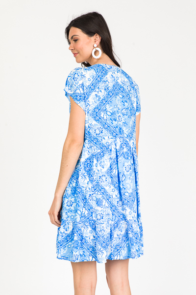 Blue Paisley V Dress