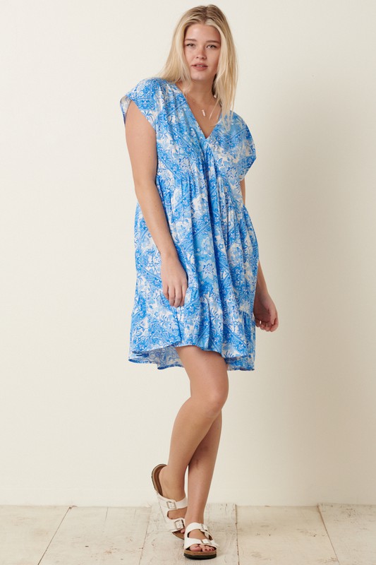 Blue Paisley V Dress