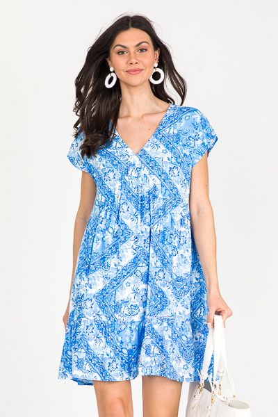 Blue Paisley V Dress