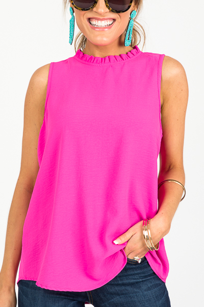 Ruffles Neck Tank, Hot Pink