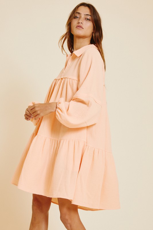 Carter Gauze Dress, Peach