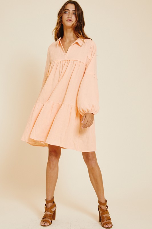 Carter Gauze Dress, Peach