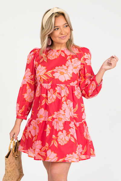 Lena Floral Dress, Tomato - New Arrivals - The Blue Door Boutique