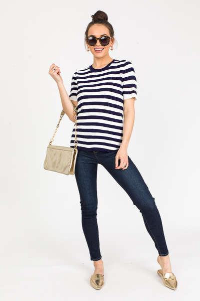 Raised Texture Stripe Top, Navy