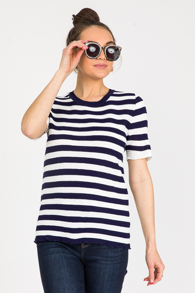 Raised Texture Stripe Top, Navy