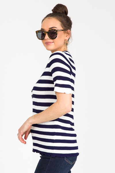 Raised Texture Stripe Top, Navy