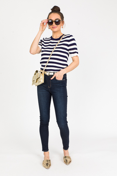 Raised Texture Stripe Top, Navy