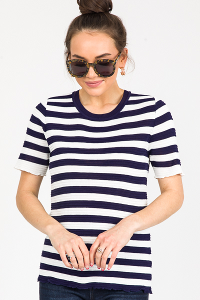 Raised Texture Stripe Top, Navy